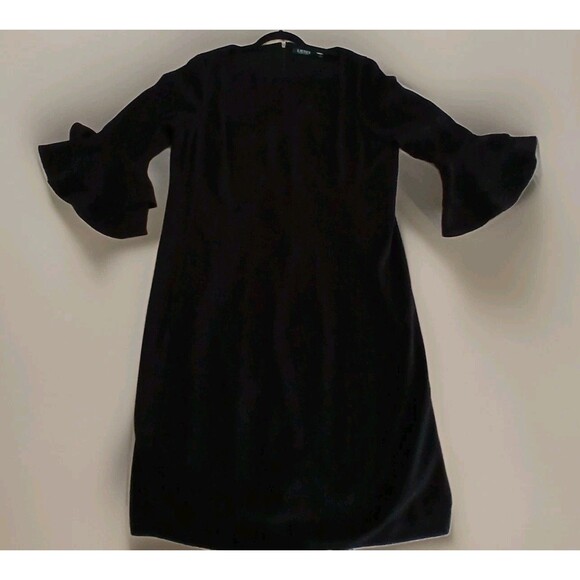 Lauren Ralph Lauren Elegant Black Evening Dress Sz 14 Bell Long Sleeve Chic - Picture 4 of 8